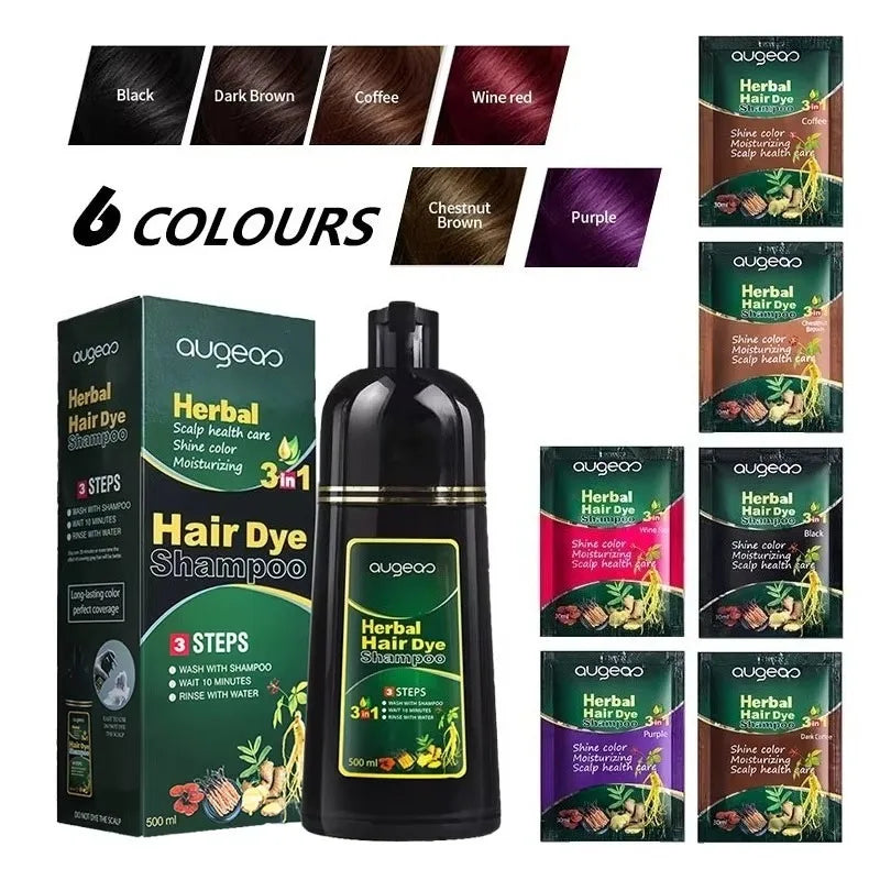 Herbal Natural Plant Hair Dye Shampoo Fast Grey Hair Dyed Black 6 Color Coffee Red Purple Salon & Home Hair Color 30/500Ml