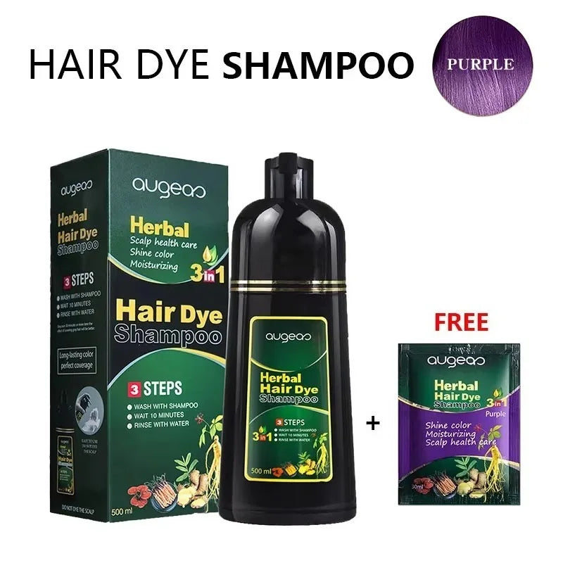 Herbal Natural Plant Hair Dye Shampoo Fast Grey Hair Dyed Black 6 Color Coffee Red Purple Salon & Home Hair Color 30/500Ml
