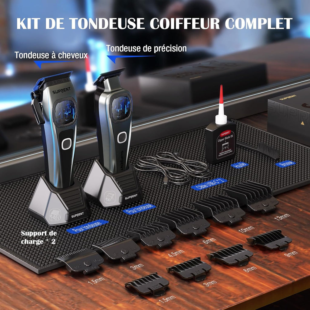 Tondeuse À Cheveux Professionnelle Pour Homme - Lame Fade Revêtue De Titane - Lame En T Réglable Zero-Gap - 5 Niveaux De Longueur - Peignes De Guidage Magnétiques - Batterie 2500 Mah Et