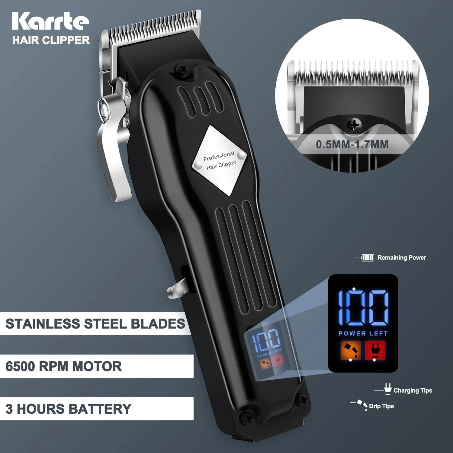 3-In-1 Hair Trimmers & Clippers, Cordless with LCD Display and Rechargeable Barber Trimmers, Black