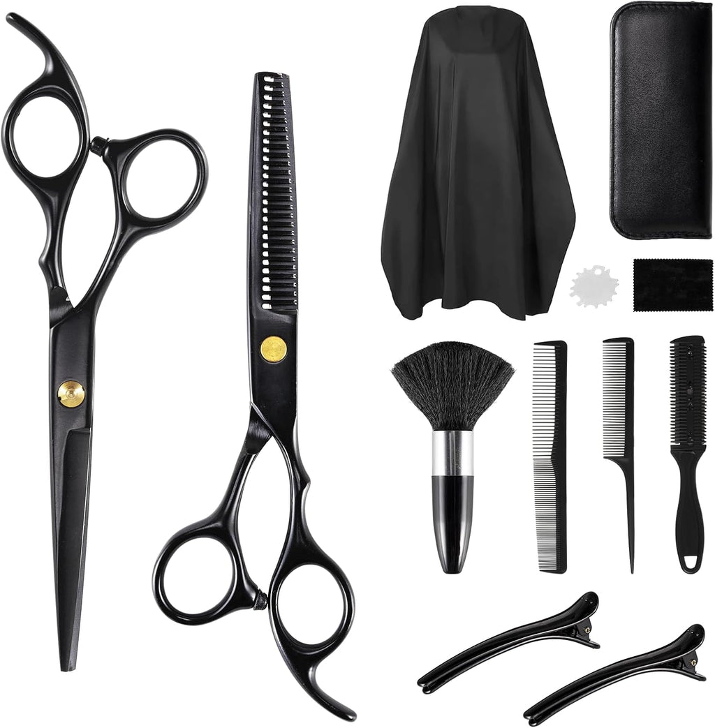 Ciseaux Coiffure Set, Ciseaux À Effiler Professionnel Hair Cutting Scissors Kit Pour Homme Femme Enfant, Cape De Coiffure, Peigne, Barrette, Accessoires De Coiffure Pour Cheveux Et Barbe