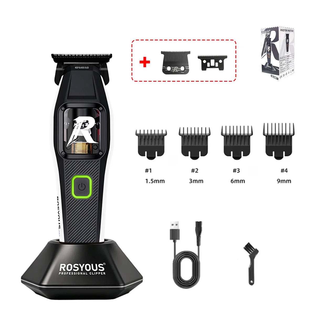 RS-999C Bold Hair Cut Machine Kit Brushless Motor with Dock Metal Body Professional Cutting Machine Men'S Barber Machine