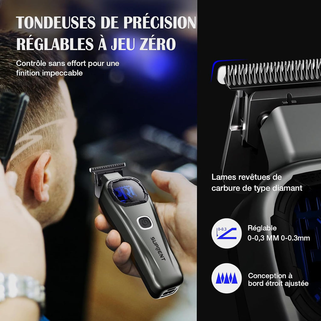 Tondeuse À Cheveux Professionnelle Pour Homme - Lame Fade Revêtue De Titane - Lame En T Réglable Zero-Gap - 5 Niveaux De Longueur - Peignes De Guidage Magnétiques - Batterie 2500 Mah Et