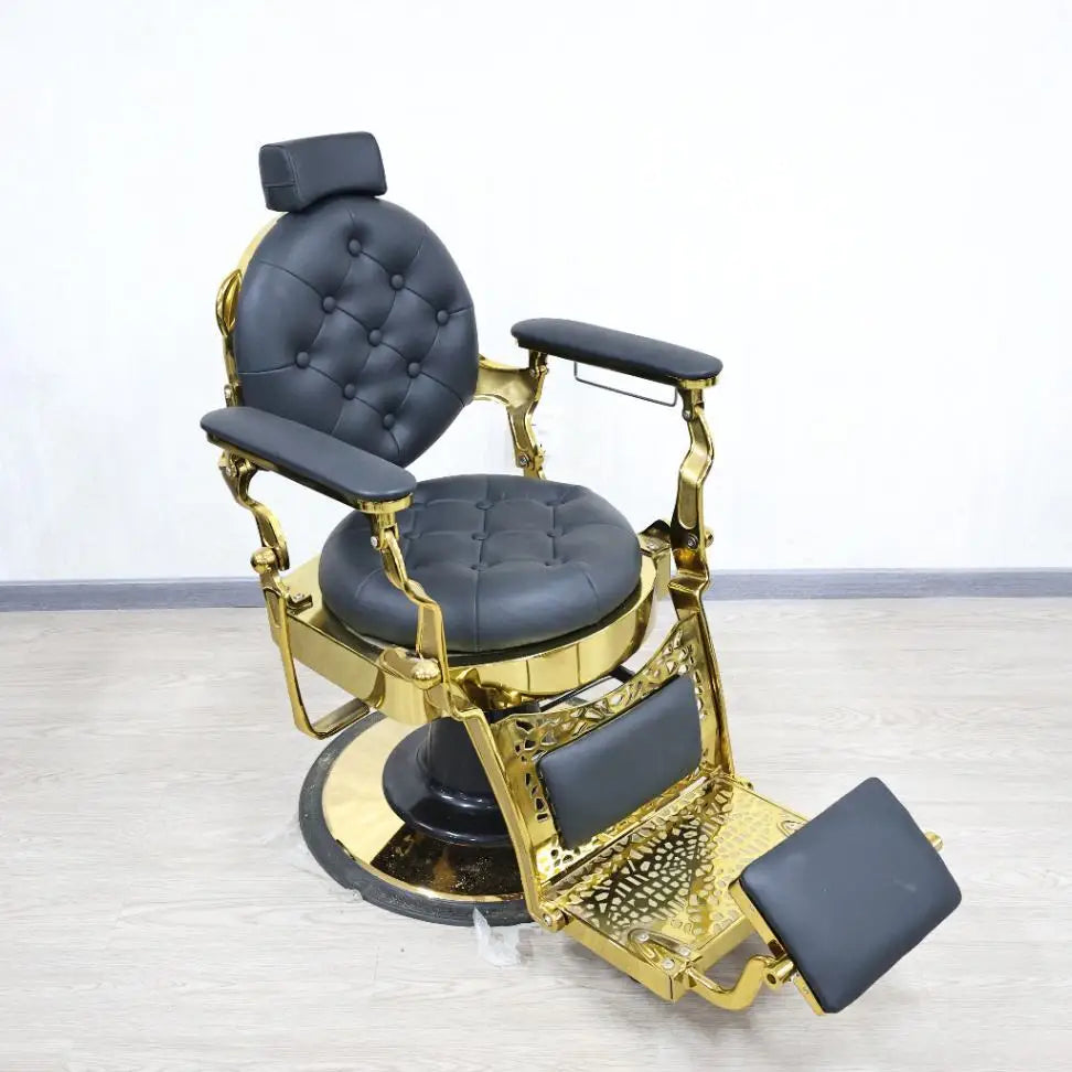 360° Rotatable Hydraulic Barber Chair - Reclining Professional Green Salon Furniture for Barbershops