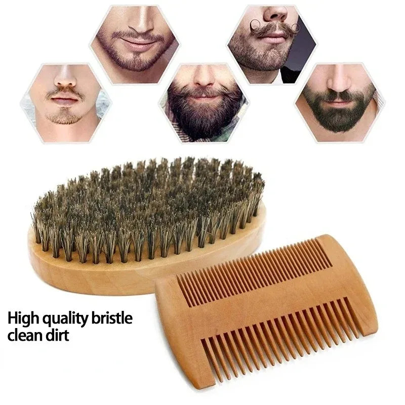 2Pcs/Set Boar Bristle Men'S Shaving Brush Portable Barber Natural Beard Brush for Facial Cleaning Tools Styling Tool