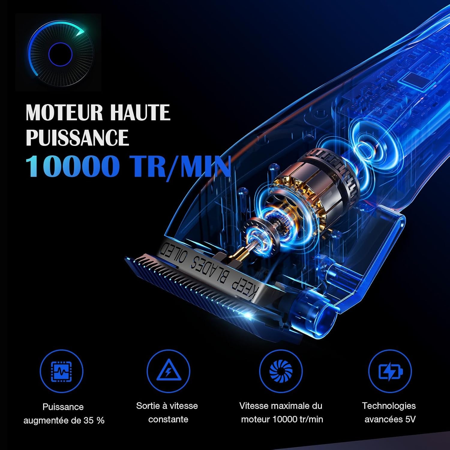 Tondeuse À Cheveux Professionnelle Pour Homme - Lame Fade Revêtue De Titane - Lame En T Réglable Zero-Gap - 5 Niveaux De Longueur - Peignes De Guidage Magnétiques - Batterie 2500 Mah Et