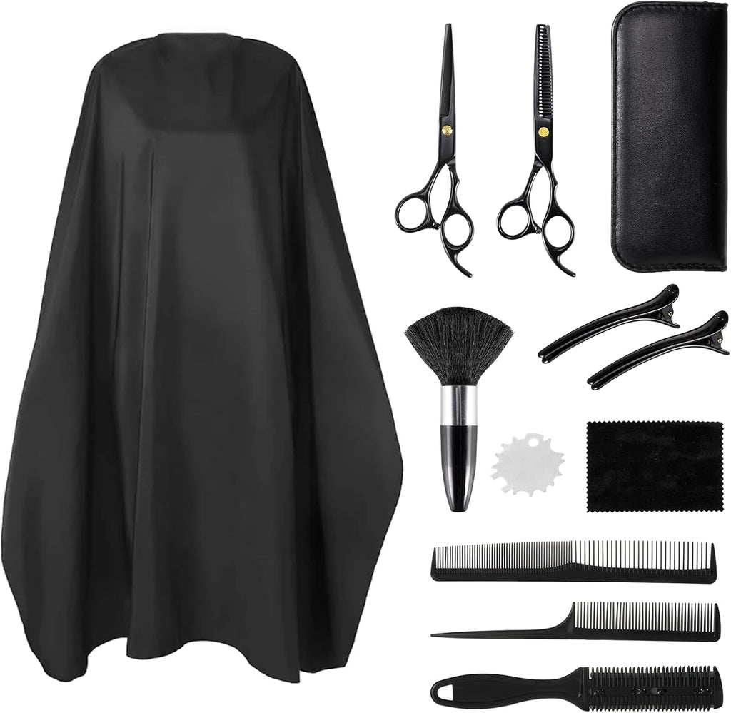 Ciseaux Coiffure Set, Ciseaux À Effiler Professionnel Hair Cutting Scissors Kit Pour Homme Femme Enfant, Cape De Coiffure, Peigne, Barrette, Accessoires De Coiffure Pour Cheveux Et Barbe