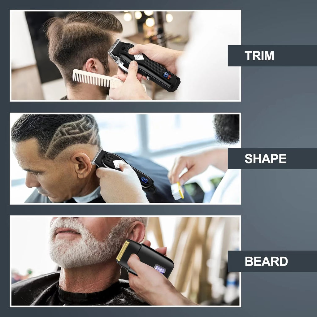 3-In-1 Hair Trimmers & Clippers, Cordless with LCD Display and Rechargeable Barber Trimmers, Black