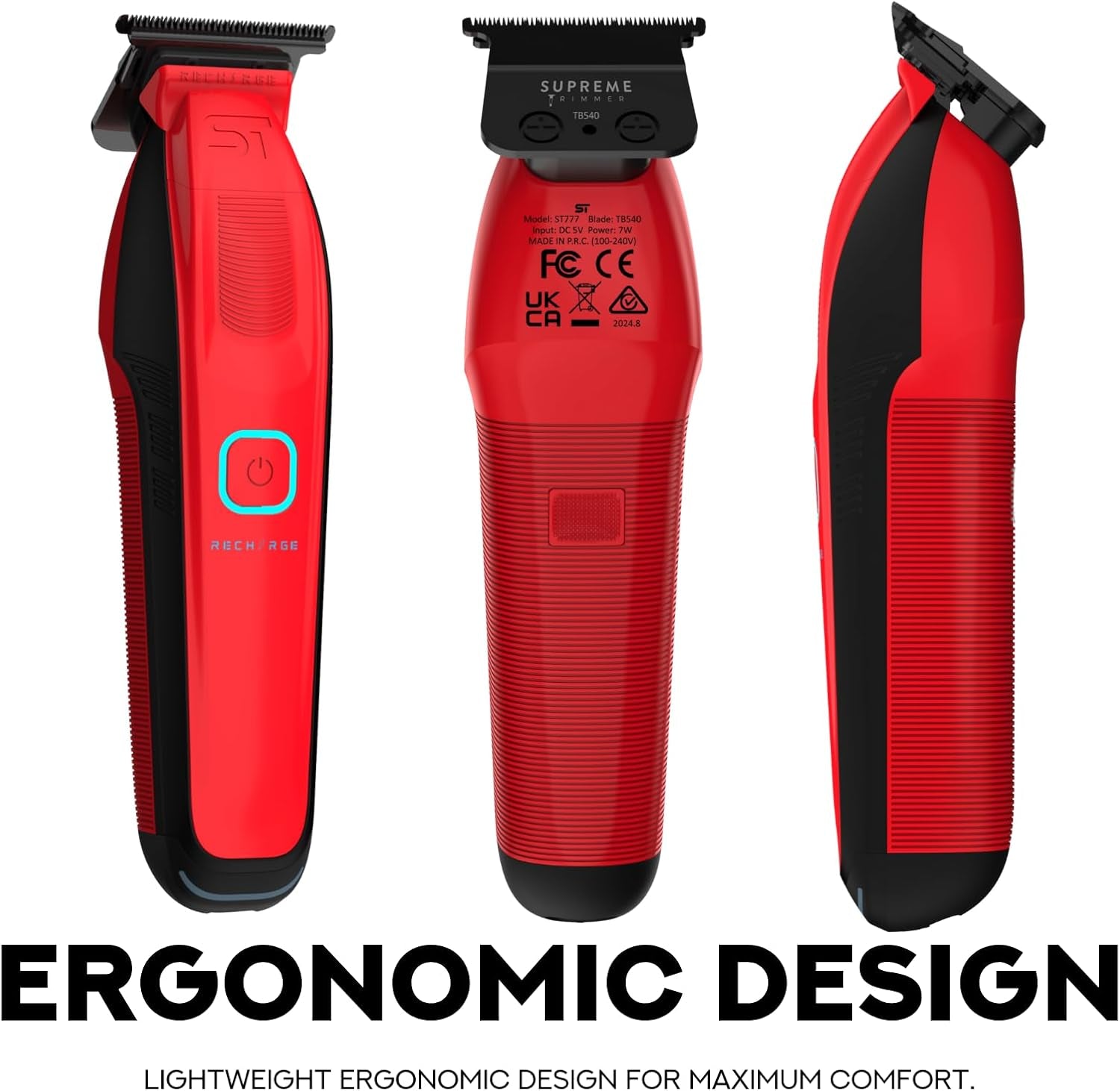 Recharge ST777 – Professional Barber Trimmer with 2 Removable Batteries | 8000 RPM Motor, Zero Gap DLC Blades, Smart Charging Dock, USB-C Fast Charge
