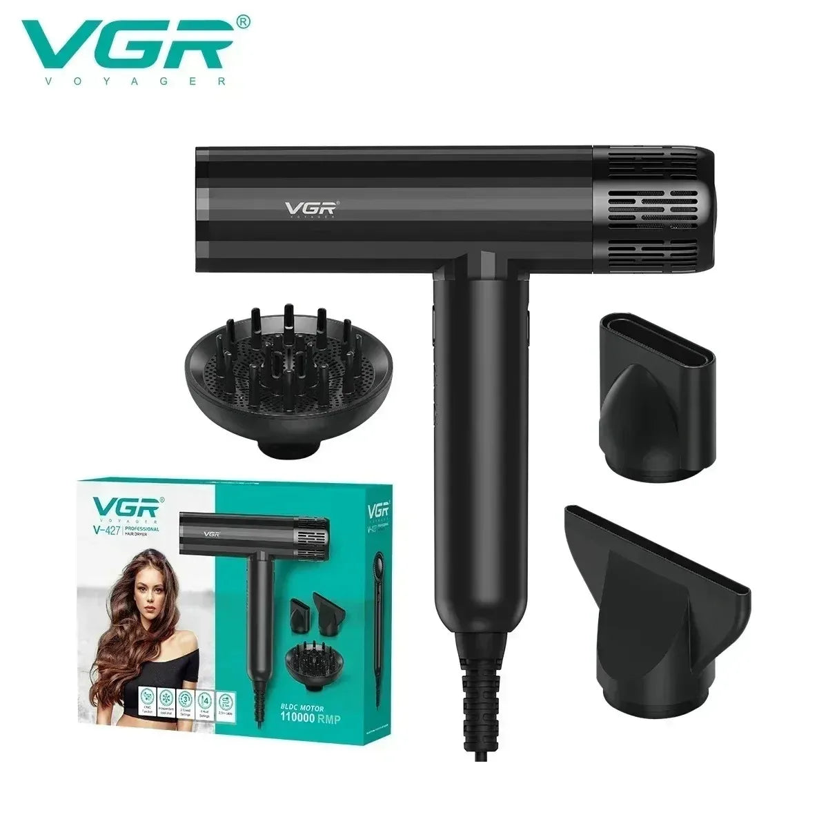 Hair Dryer Professional Air Blower Brushless Motor Hair Dryer Machine 110000 RPM Negative Ion Hair Styling Blow Dryer V-427