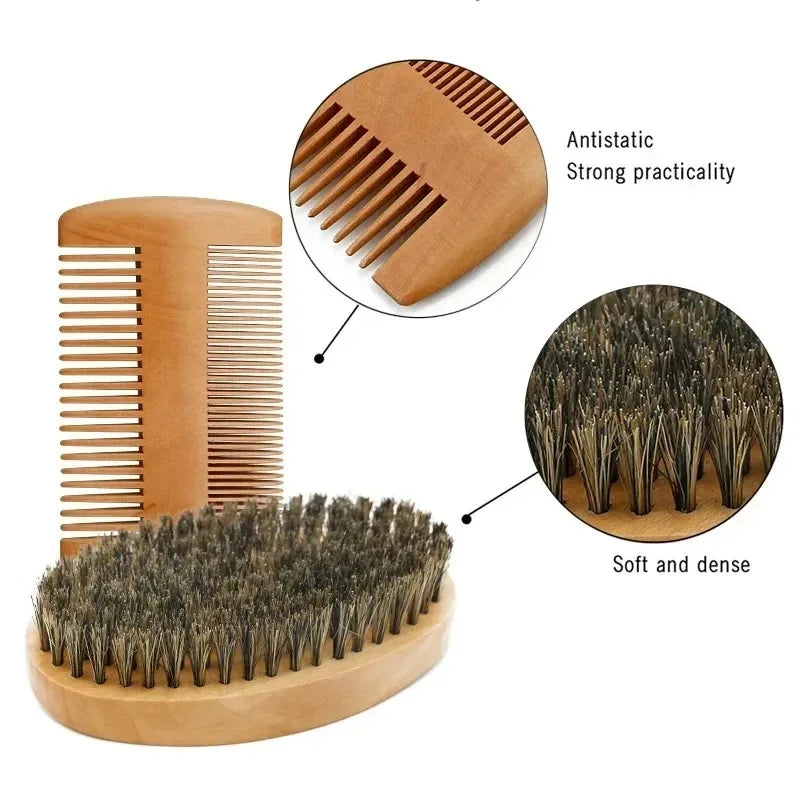 2Pcs/Set Boar Bristle Men'S Shaving Brush Portable Barber Natural Beard Brush for Facial Cleaning Tools Styling Tool