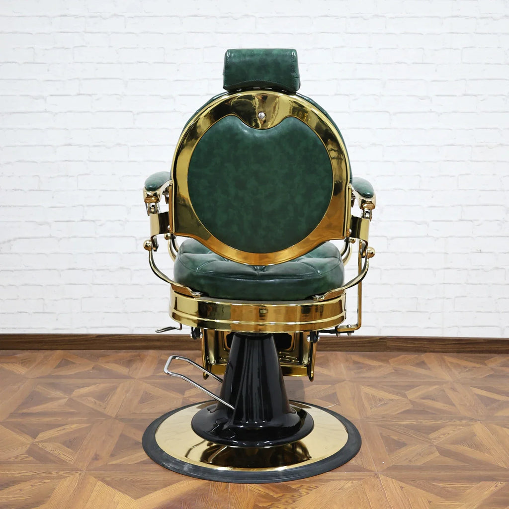 360° Rotatable Hydraulic Barber Chair - Reclining Professional Green Salon Furniture for Barbershops