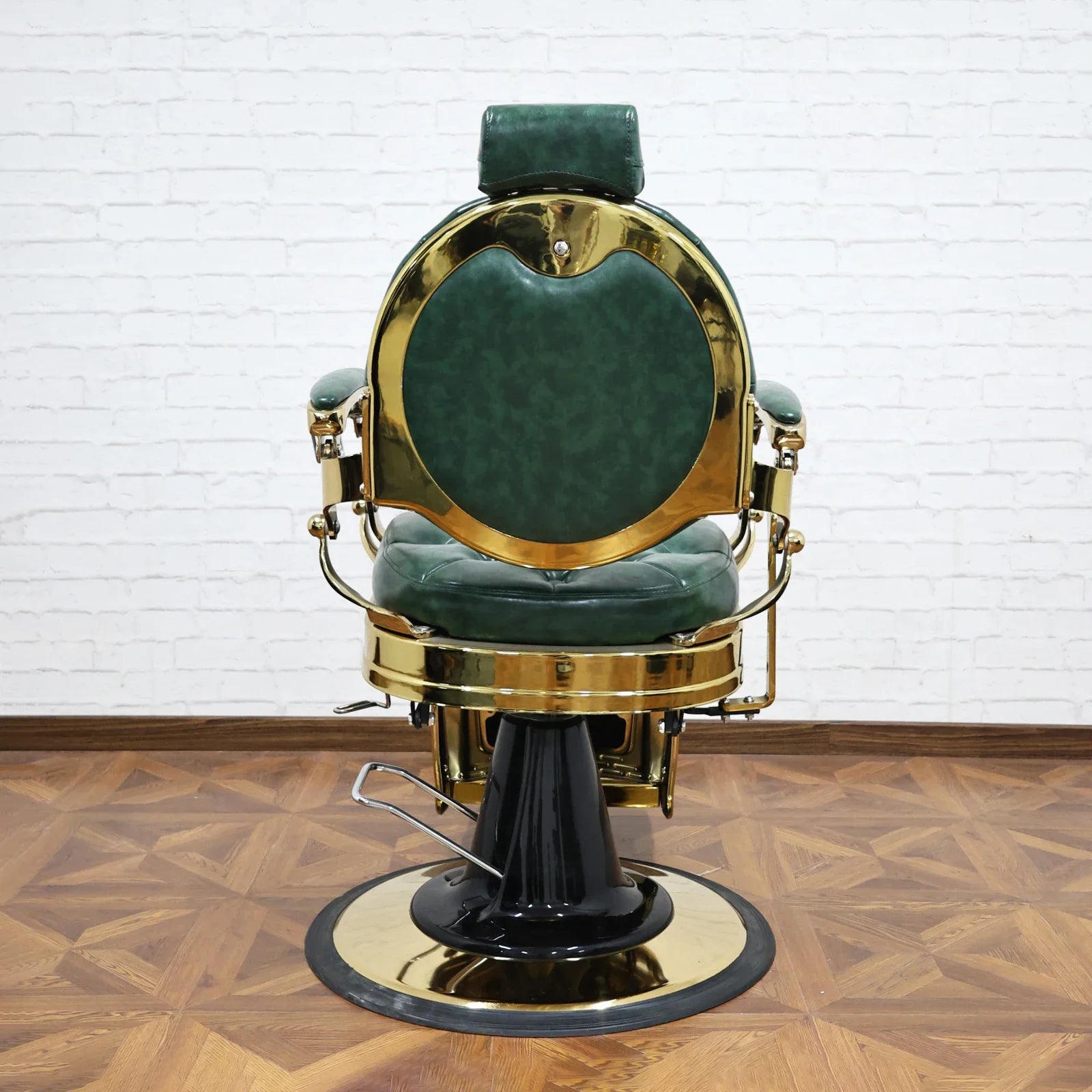 360° Rotatable Hydraulic Barber Chair - Reclining Professional Green Salon Furniture for Barbershops