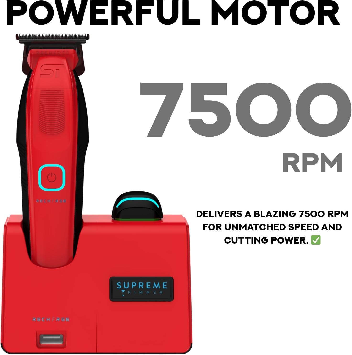 Recharge ST777 – Professional Barber Trimmer with 2 Removable Batteries | 8000 RPM Motor, Zero Gap DLC Blades, Smart Charging Dock, USB-C Fast Charge
