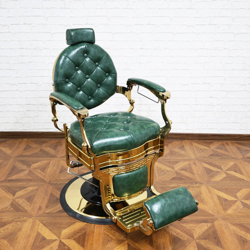 360° Rotatable Hydraulic Barber Chair - Reclining Professional Green Salon Furniture for Barbershops