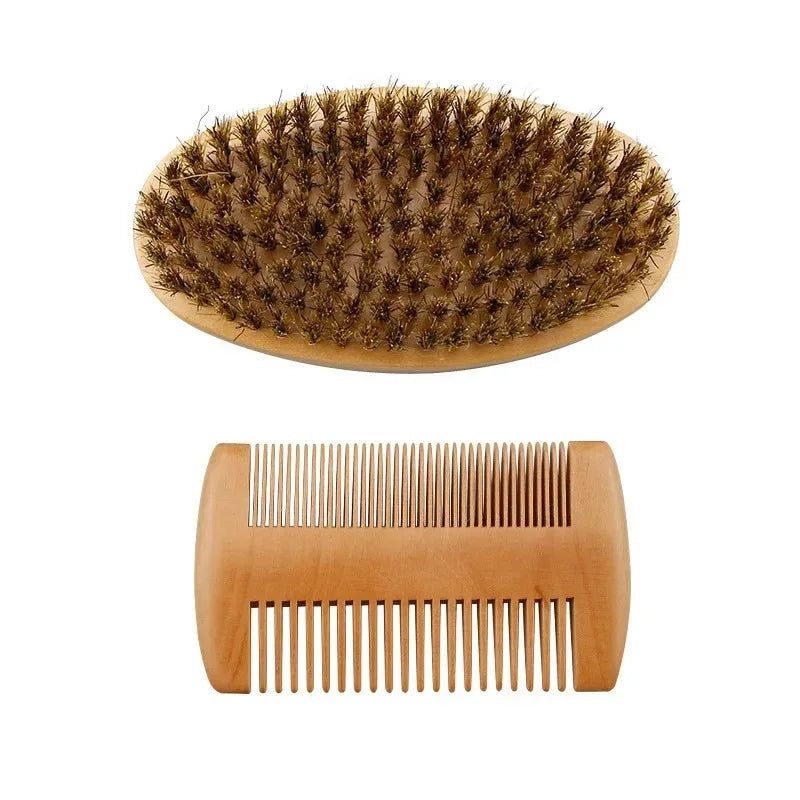 2Pcs/Set Boar Bristle Men'S Shaving Brush Portable Barber Natural Beard Brush for Facial Cleaning Tools Styling Tool