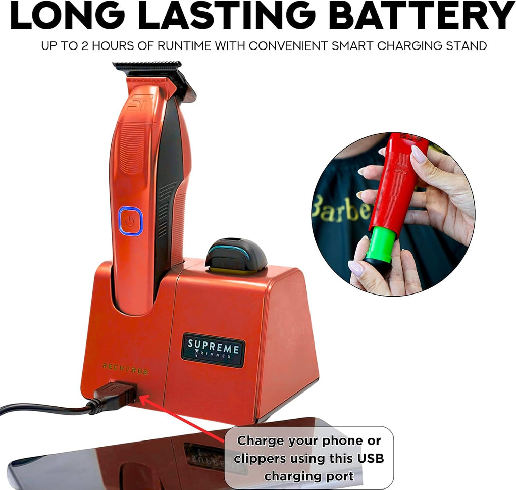 Recharge ST777 – Professional Barber Trimmer with 2 Removable Batteries | 8000 RPM Motor, Zero Gap DLC Blades, Smart Charging Dock, USB-C Fast Charge