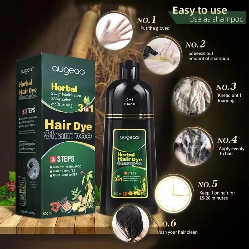 Herbal Natural Plant Hair Dye Shampoo Fast Grey Hair Dyed Black 6 Color Coffee Red Purple Salon & Home Hair Color 30/500Ml