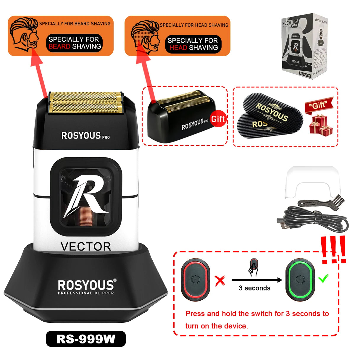 RS-999C Bold Hair Cut Machine Kit Brushless Motor with Dock Metal Body Professional Cutting Machine Men'S Barber Machine