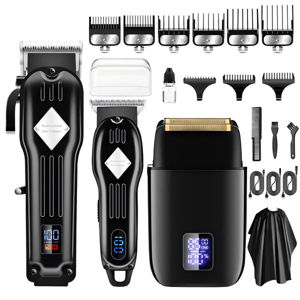3-In-1 Hair Trimmers & Clippers, Cordless with LCD Display and Rechargeable Barber Trimmers, Black