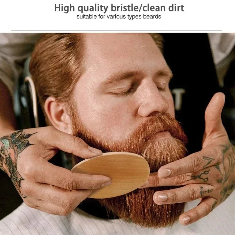 2Pcs/Set Boar Bristle Men'S Shaving Brush Portable Barber Natural Beard Brush for Facial Cleaning Tools Styling Tool