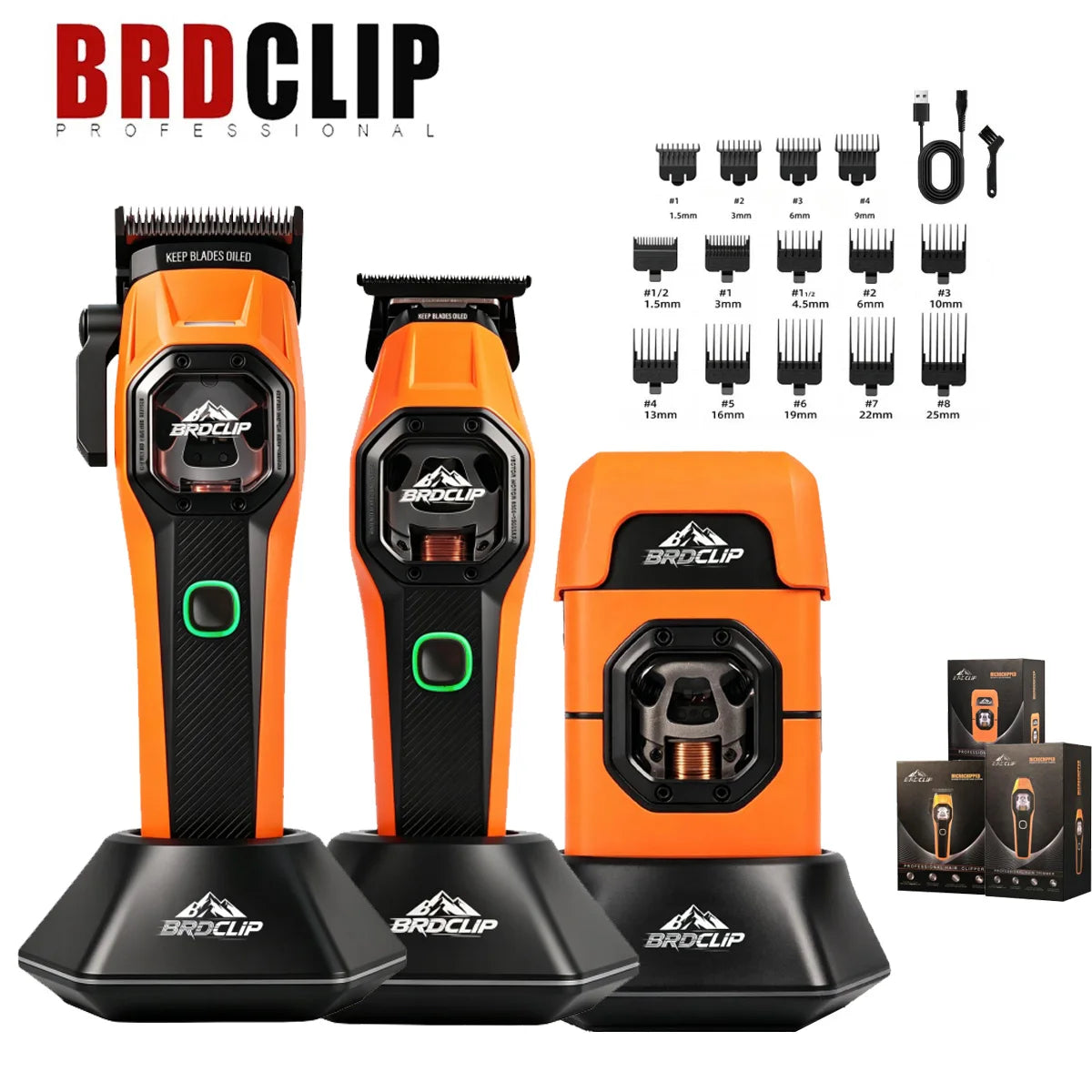BRDCLIP Hair Trimmer Professional Shaver Cordless Hair Cutting Machine 13000 RPM Metal Hair Trimmer for Men BRD-2601 2602 2603