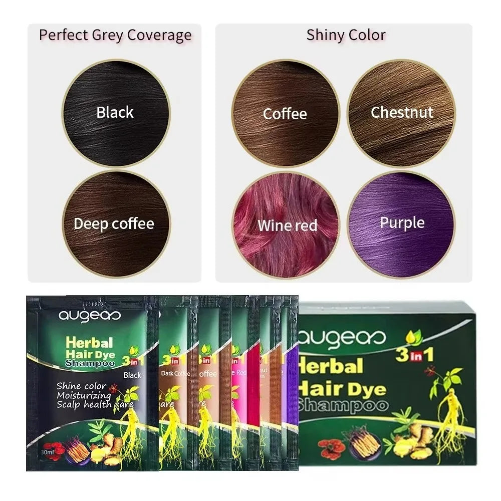 Herbal Natural Plant Hair Dye Shampoo Fast Grey Hair Dyed Black 6 Color Coffee Red Purple Salon & Home Hair Color 30/500Ml