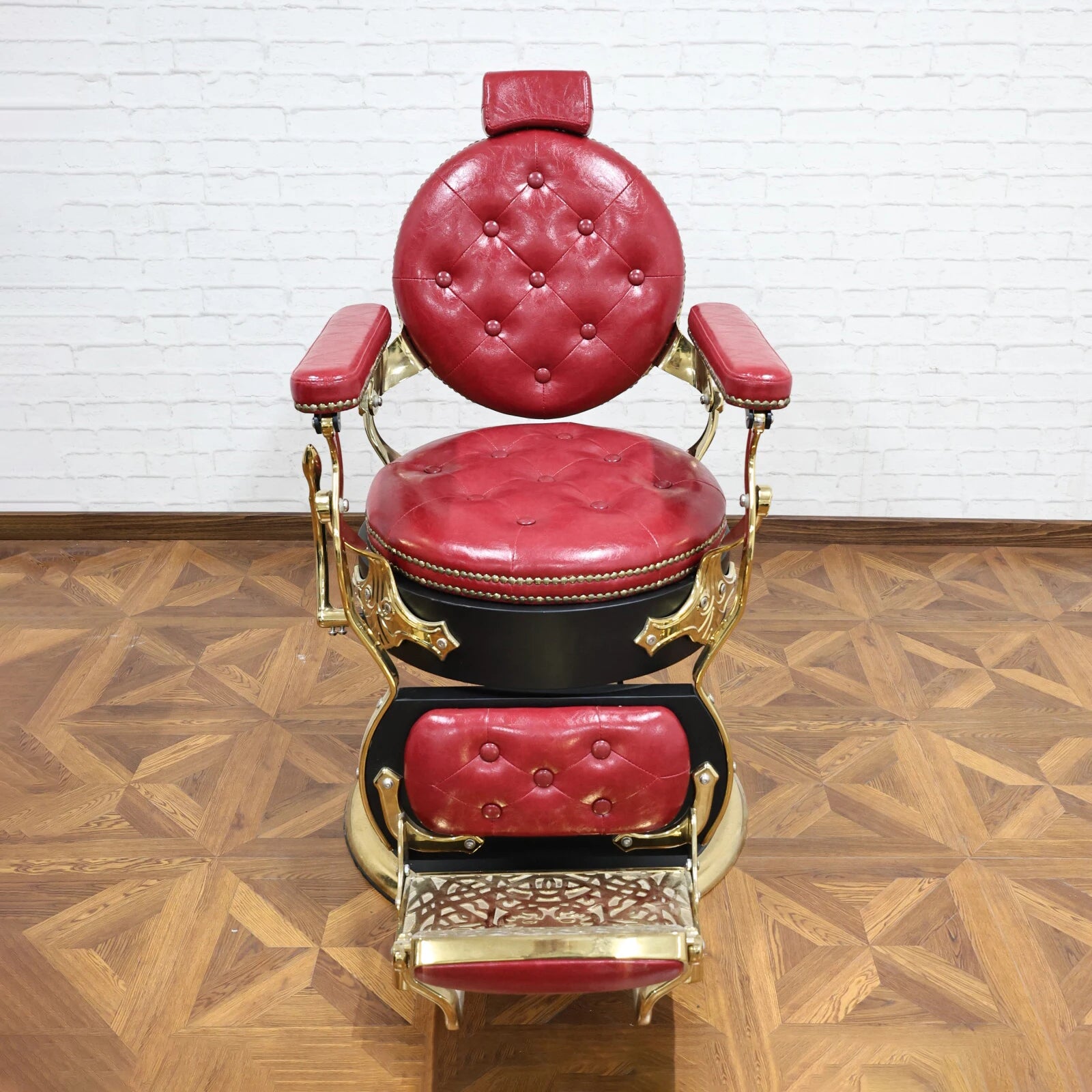 360° Rotatable Hydraulic Barber Chair - Reclining Professional Green Salon Furniture for Barbershops
