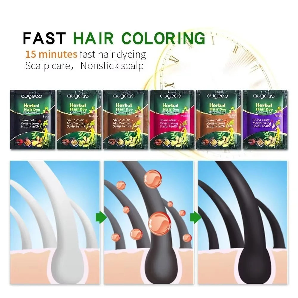 Herbal Natural Plant Hair Dye Shampoo Fast Grey Hair Dyed Black 6 Color Coffee Red Purple Salon & Home Hair Color 30/500Ml
