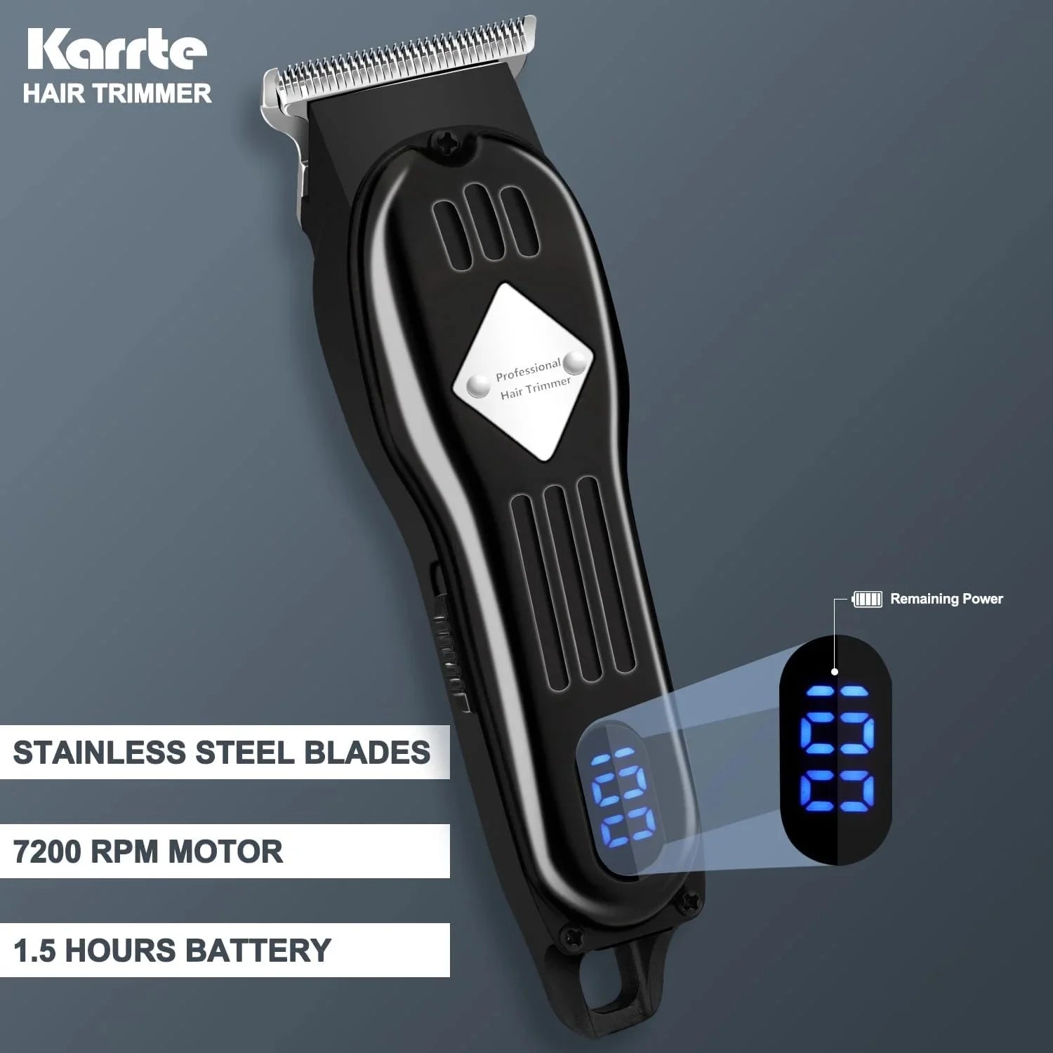 3-In-1 Hair Trimmers & Clippers, Cordless with LCD Display and Rechargeable Barber Trimmers, Black