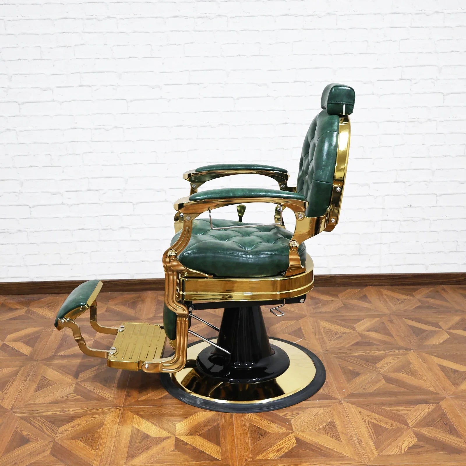 360° Rotatable Hydraulic Barber Chair - Reclining Professional Green Salon Furniture for Barbershops