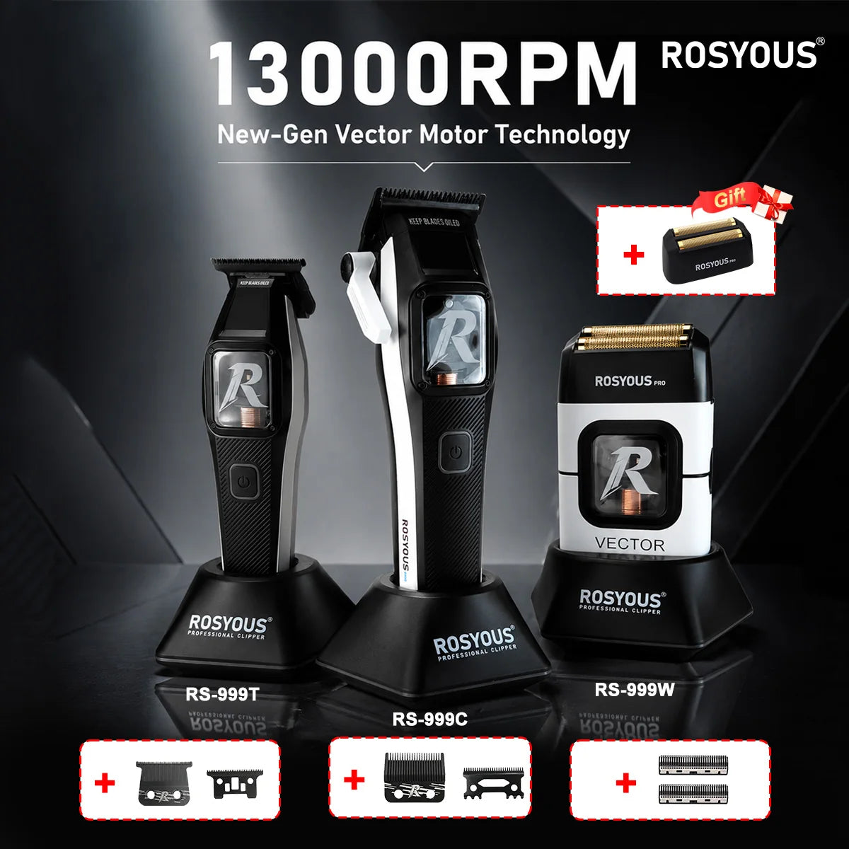 RS-999C Bold Hair Cut Machine Kit Brushless Motor with Dock Metal Body Professional Cutting Machine Men'S Barber Machine