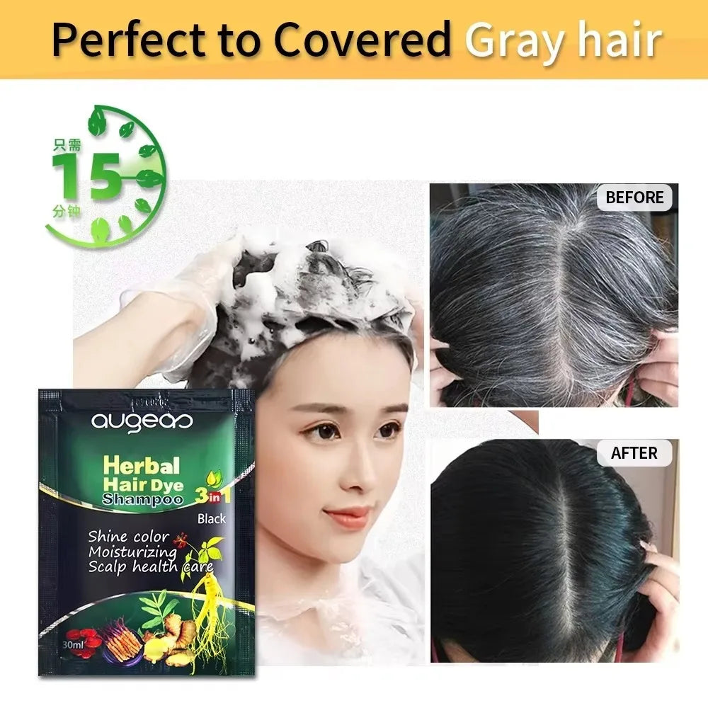 Herbal Natural Plant Hair Dye Shampoo Fast Grey Hair Dyed Black 6 Color Coffee Red Purple Salon & Home Hair Color 30/500Ml
