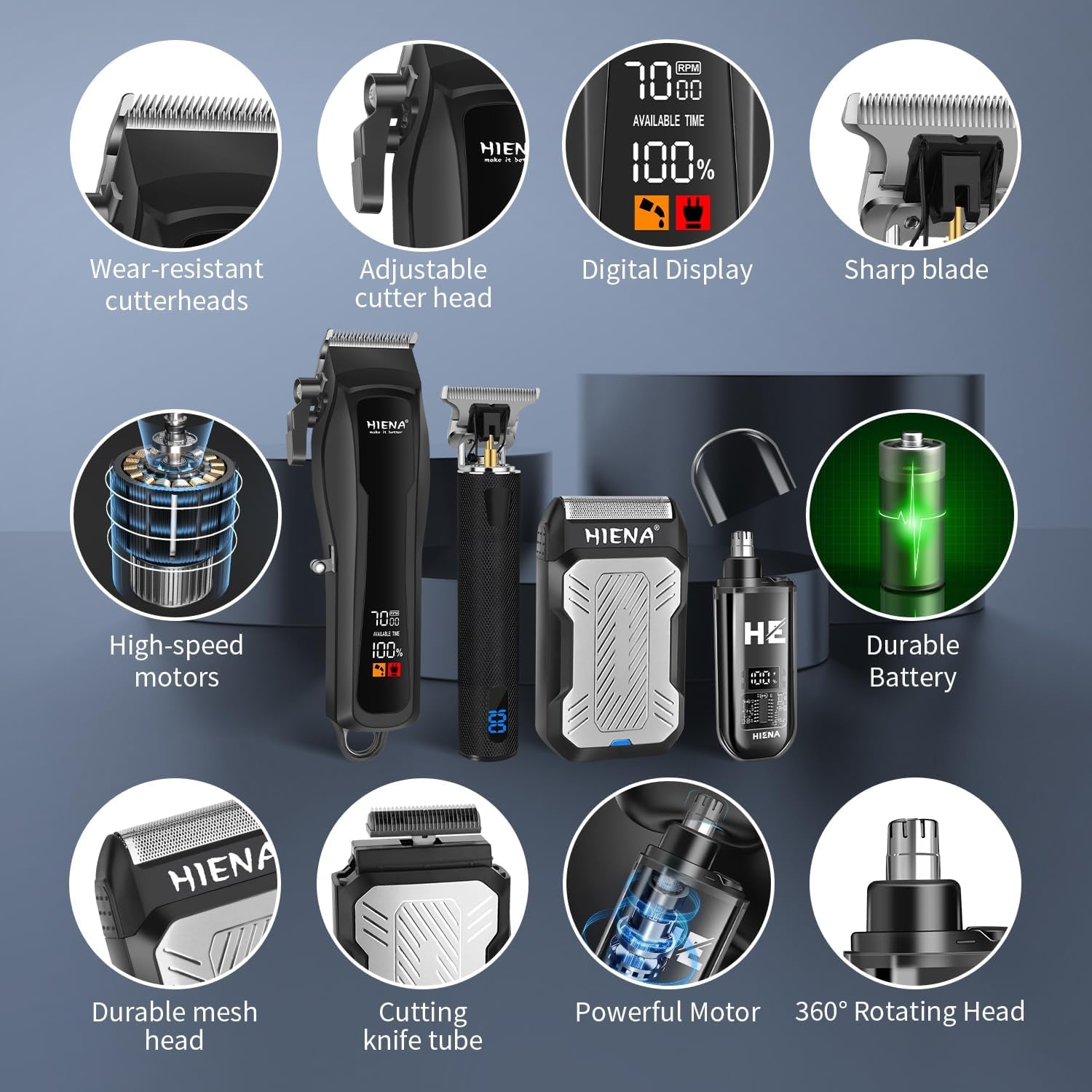 Cordless Hair Clippers Men Barber Kit Beard Trimmer Foil Shaver Nose Trimmer LED Display