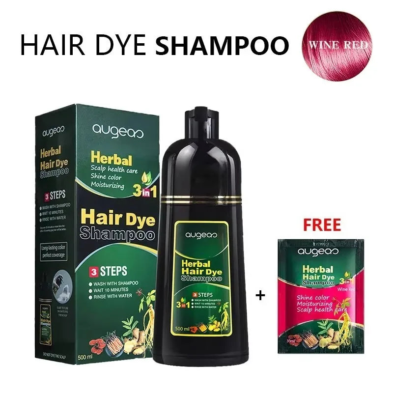 Herbal Natural Plant Hair Dye Shampoo Fast Grey Hair Dyed Black 6 Color Coffee Red Purple Salon & Home Hair Color 30/500Ml