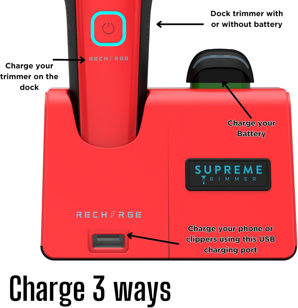 Recharge ST777 – Professional Barber Trimmer with 2 Removable Batteries | 8000 RPM Motor, Zero Gap DLC Blades, Smart Charging Dock, USB-C Fast Charge
