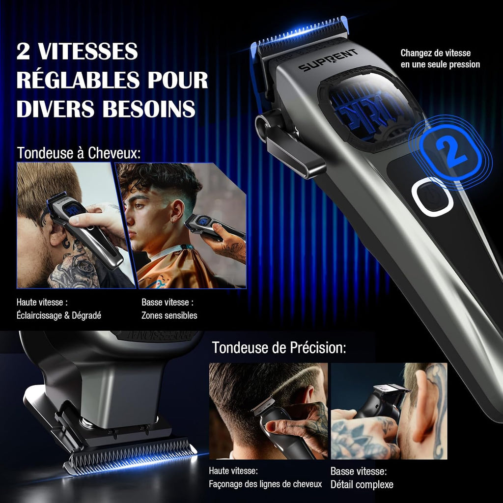 Tondeuse À Cheveux Professionnelle Pour Homme - Lame Fade Revêtue De Titane - Lame En T Réglable Zero-Gap - 5 Niveaux De Longueur - Peignes De Guidage Magnétiques - Batterie 2500 Mah Et