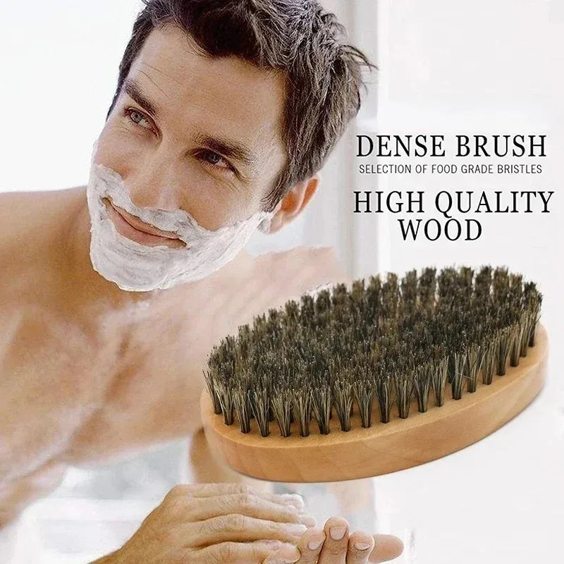 2Pcs/Set Boar Bristle Men'S Shaving Brush Portable Barber Natural Beard Brush for Facial Cleaning Tools Styling Tool