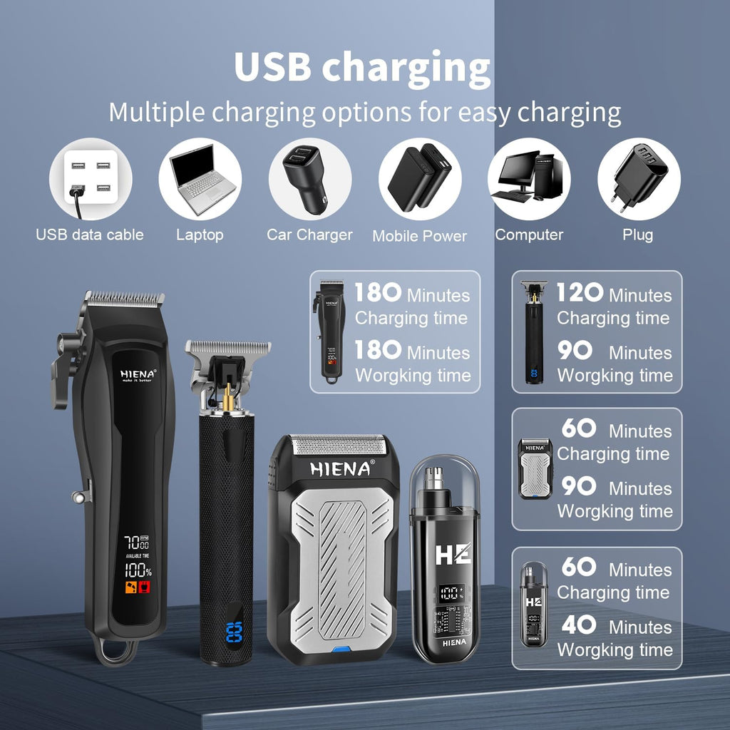 Cordless Hair Clippers Men Barber Kit Beard Trimmer Foil Shaver Nose Trimmer LED Display