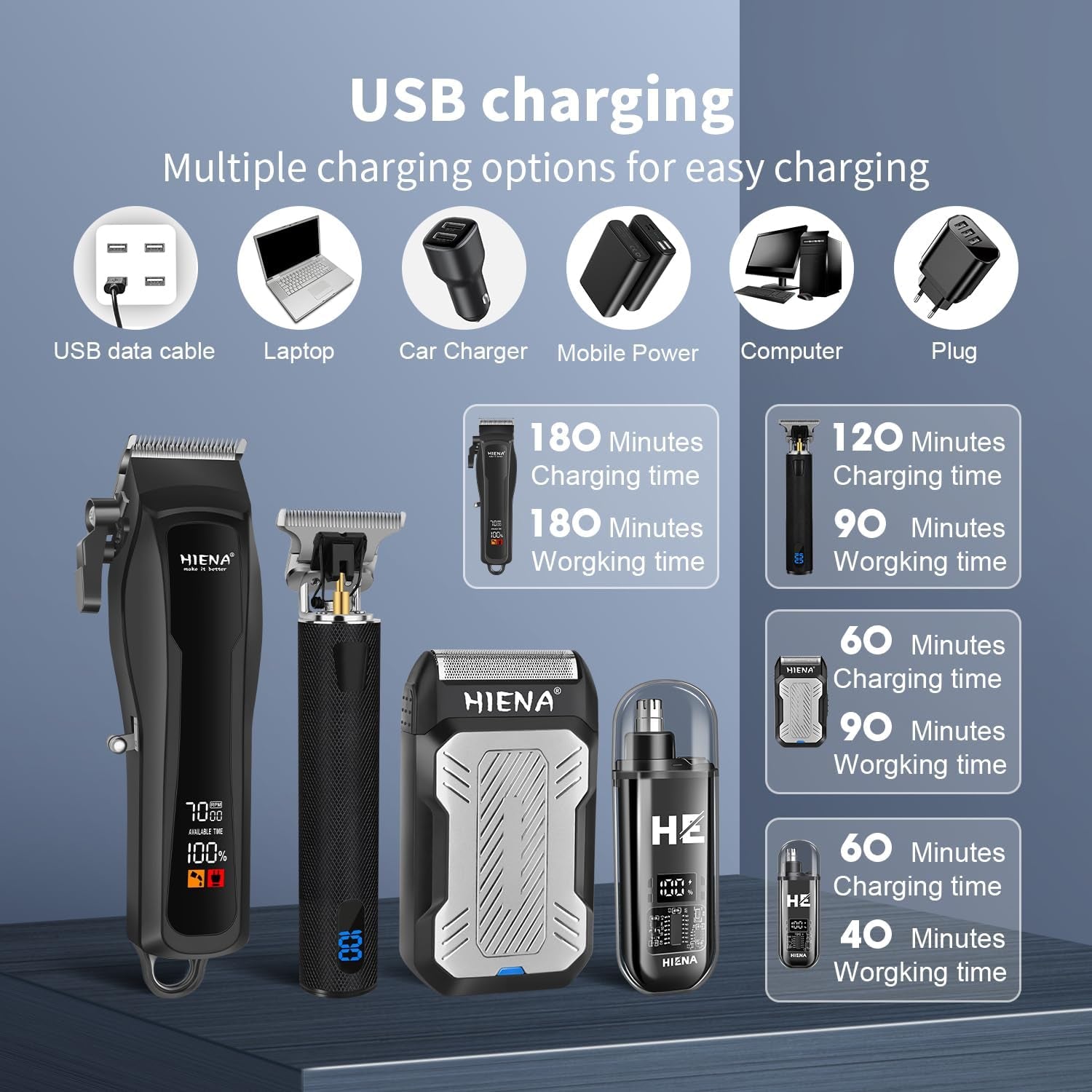 Cordless Hair Clippers Men Barber Kit Beard Trimmer Foil Shaver Nose Trimmer LED Display