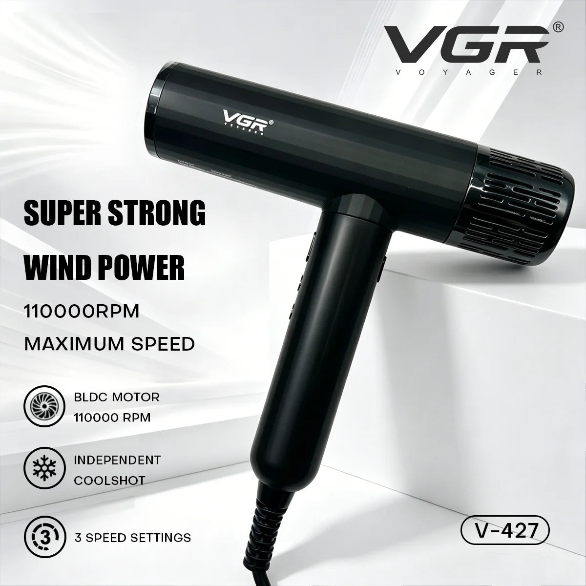 Hair Dryer Professional Air Blower Brushless Motor Hair Dryer Machine 110000 RPM Negative Ion Hair Styling Blow Dryer V-427