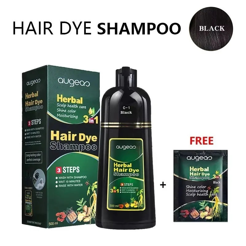 Herbal Natural Plant Hair Dye Shampoo Fast Grey Hair Dyed Black 6 Color Coffee Red Purple Salon & Home Hair Color 30/500Ml