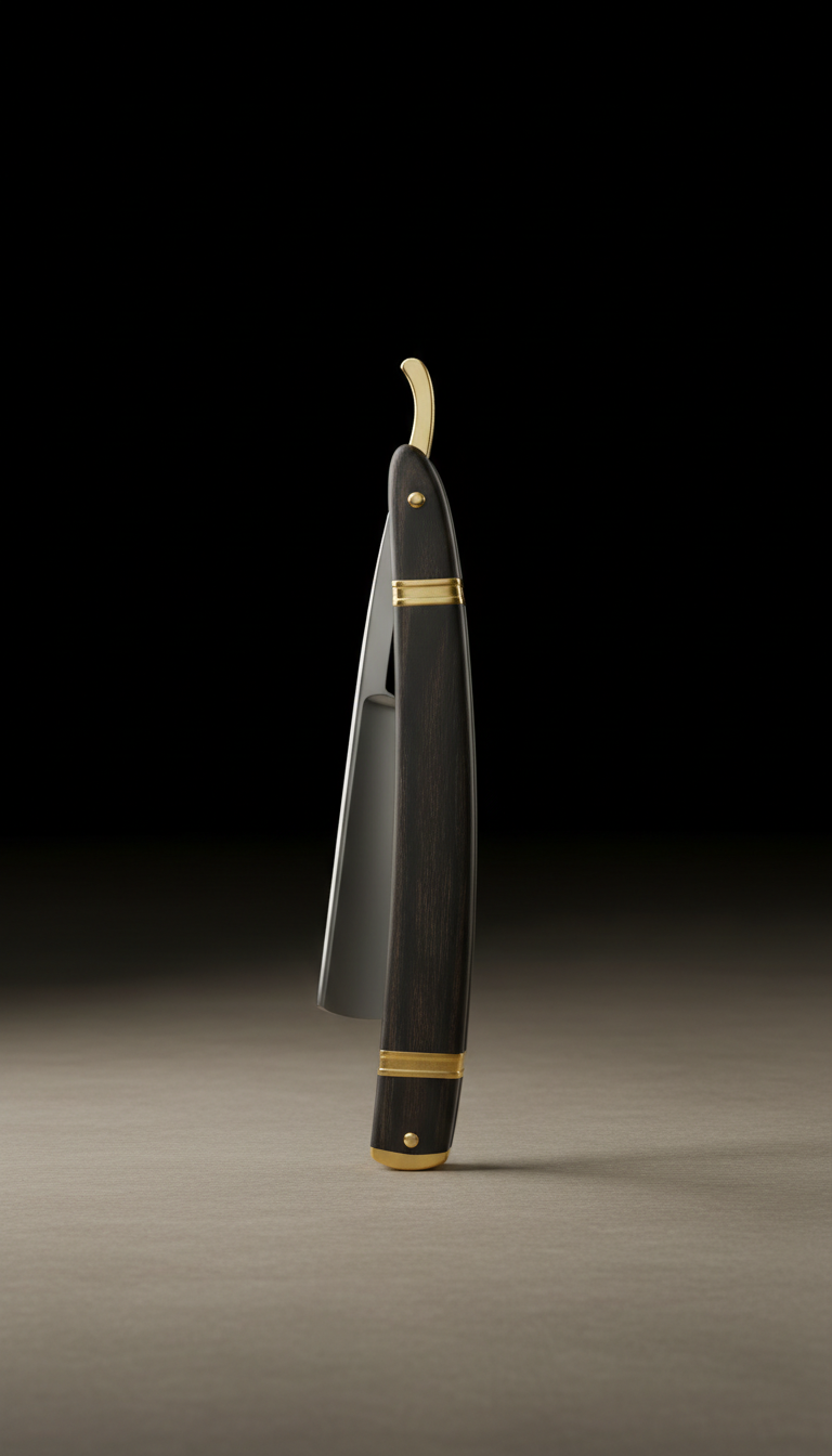 Ebony Handle Straight Razor Gold Detail