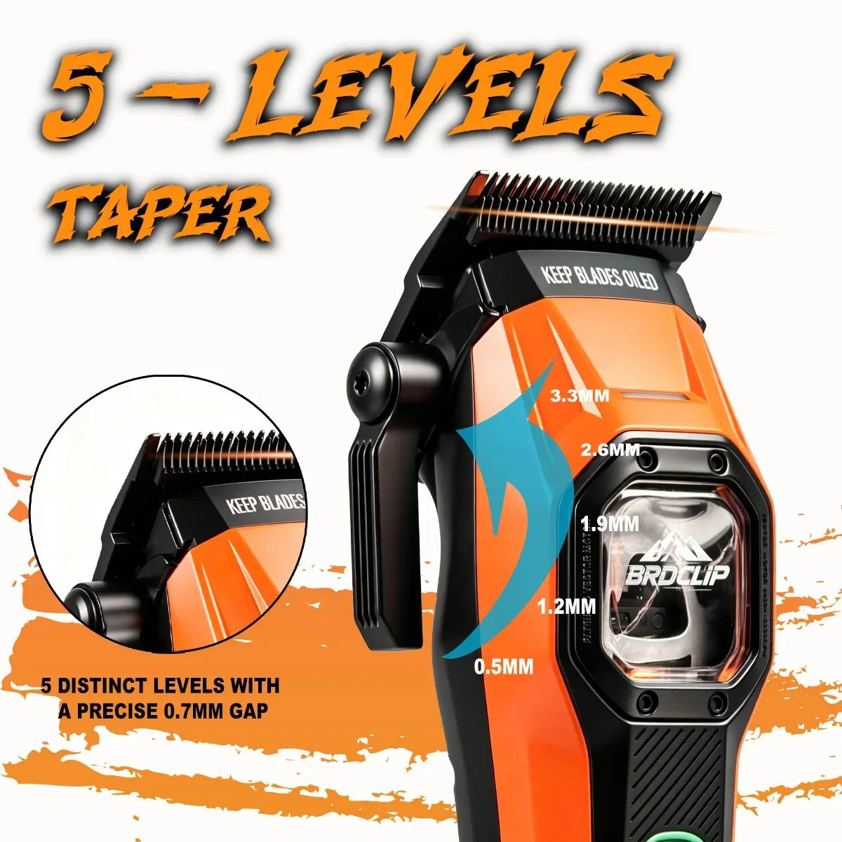 BRDCLIP Hair Trimmer Professional Shaver Cordless Hair Cutting Machine 13000 RPM Metal Hair Trimmer for Men BRD-2601 2602 2603