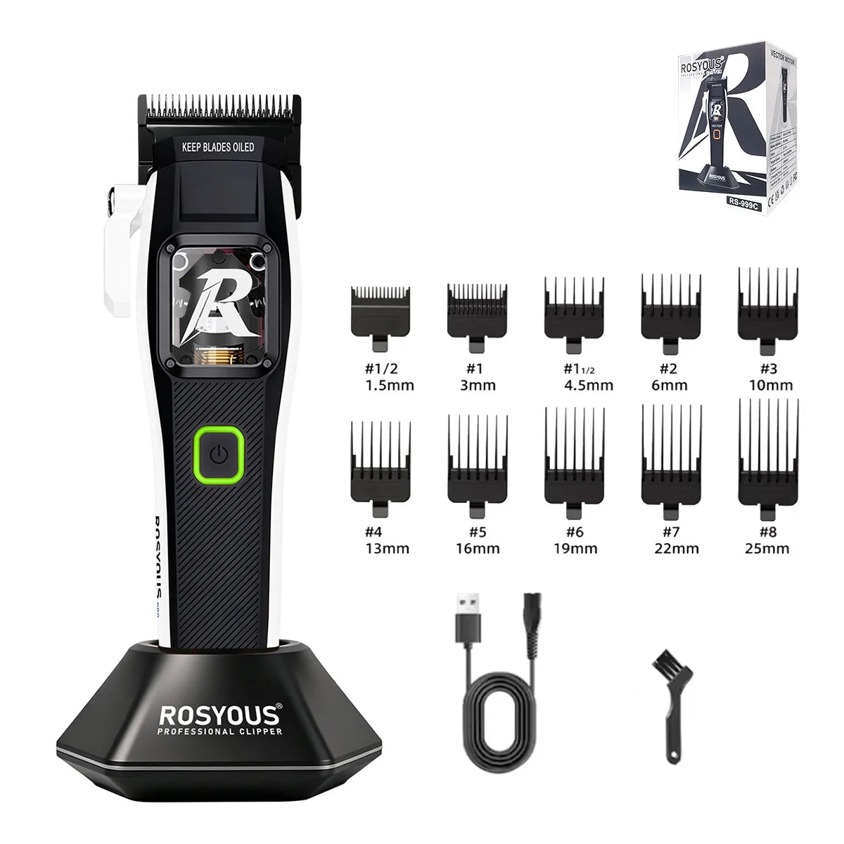 RS-999C Bold Hair Cut Machine Kit Brushless Motor with Dock Metal Body Professional Cutting Machine Men'S Barber Machine