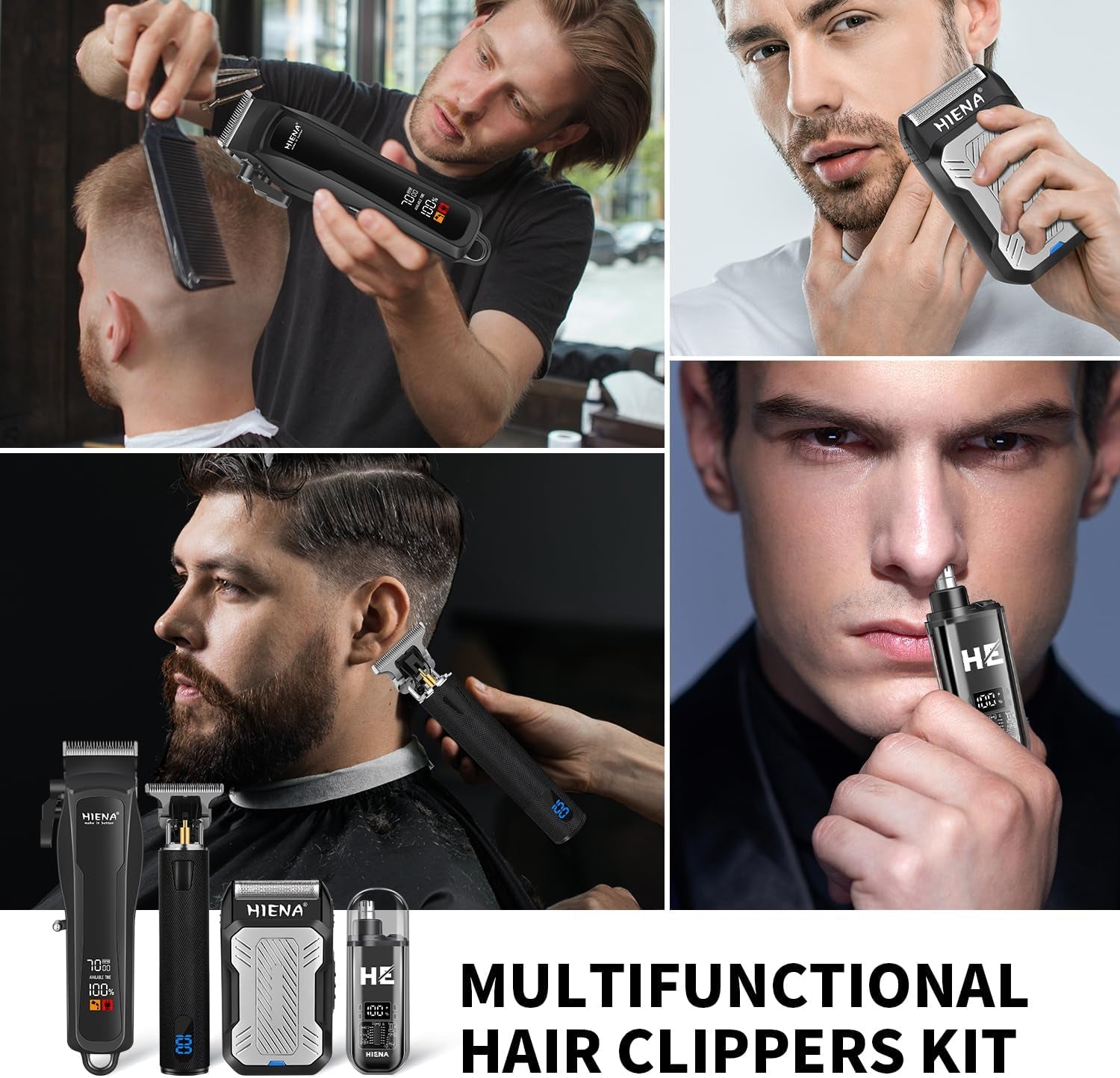 Cordless Hair Clippers Men Barber Kit Beard Trimmer Foil Shaver Nose Trimmer LED Display