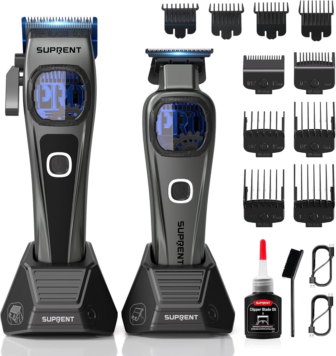 Tondeuse À Cheveux Professionnelle Pour Homme - Lame Fade Revêtue De Titane - Lame En T Réglable Zero-Gap - 5 Niveaux De Longueur - Peignes De Guidage Magnétiques - Batterie 2500 Mah Et