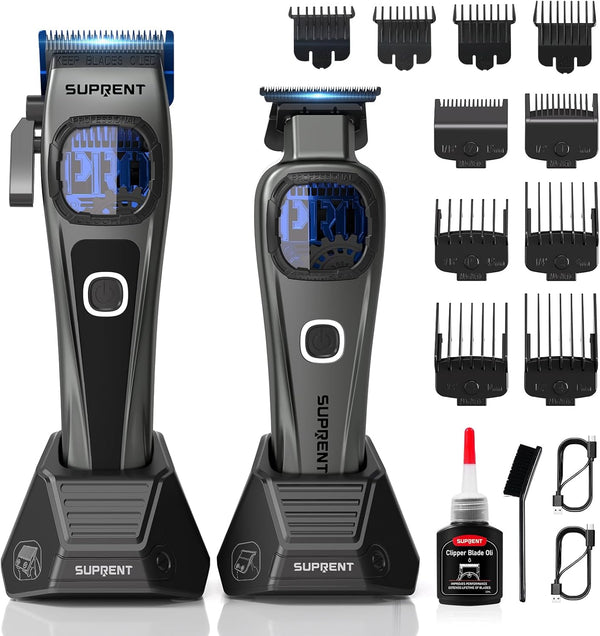 Tondeuse À Cheveux Professionnelle Pour Homme - Lame Fade Revêtue De Titane - Lame En T Réglable Zero-Gap - 5 Niveaux De Longueur - Peignes De Guidage Magnétiques - Batterie 2500 Mah Et
