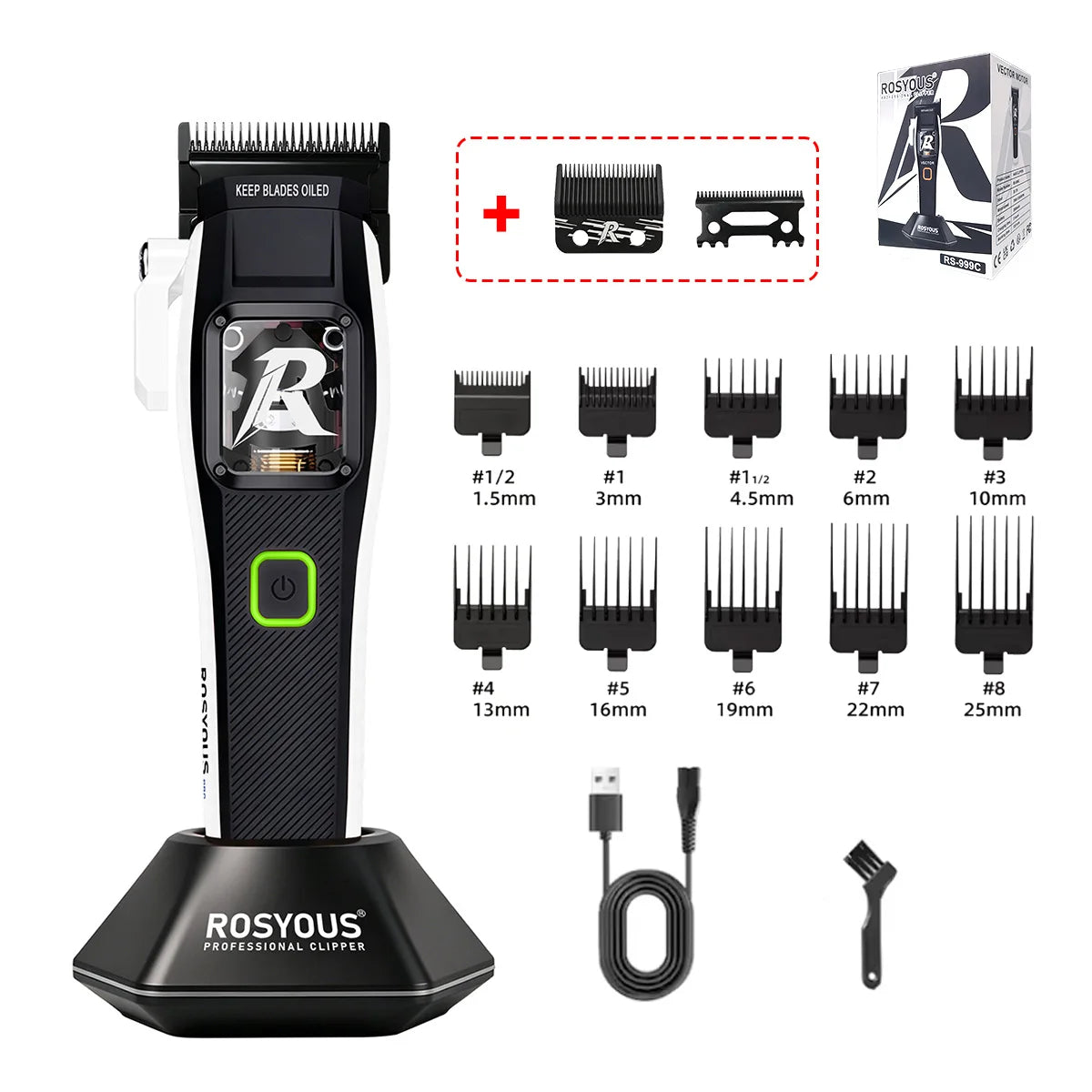 RS-999C Bold Hair Cut Machine Kit Brushless Motor with Dock Metal Body Professional Cutting Machine Men'S Barber Machine